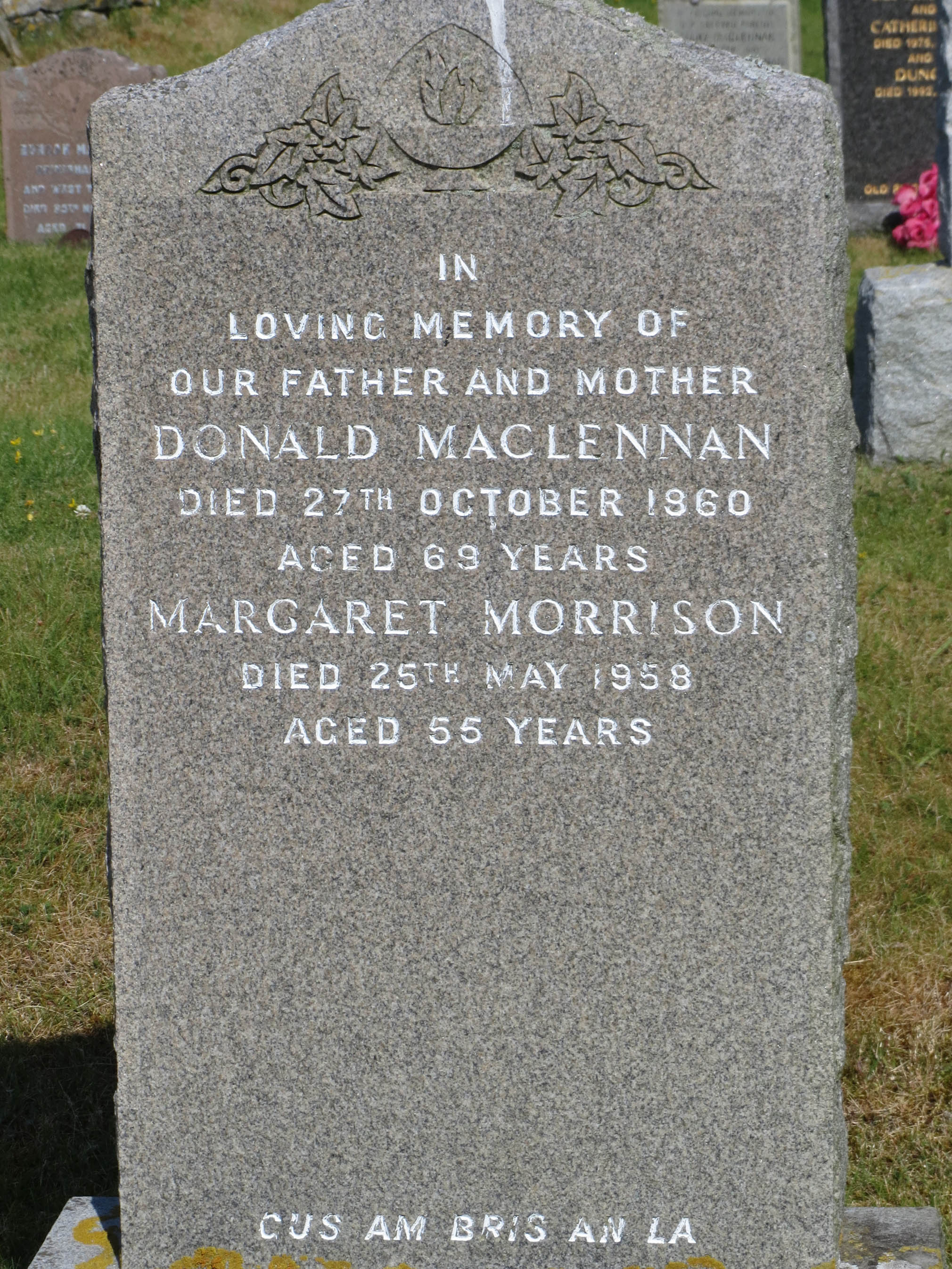 Photo of headstones/Donald MacLennan d 1960 MI Luskentyre Old